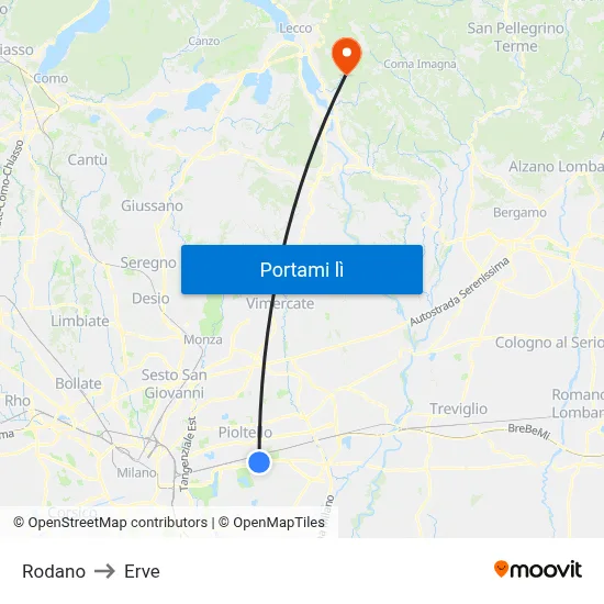 Rodano to Erve map