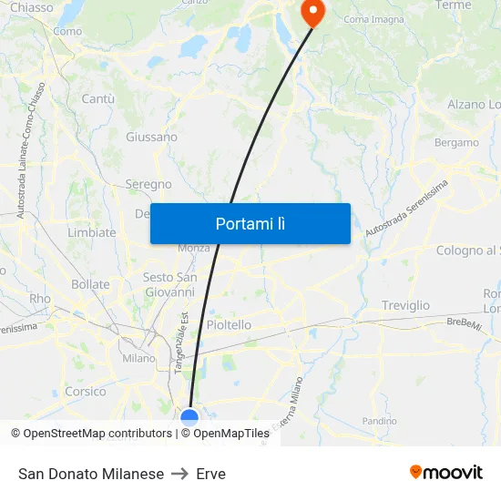 San Donato Milanese to Erve map