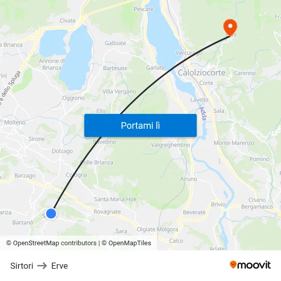 Sirtori to Erve map