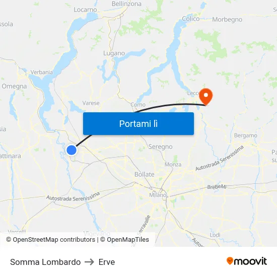 Somma Lombardo to Erve map