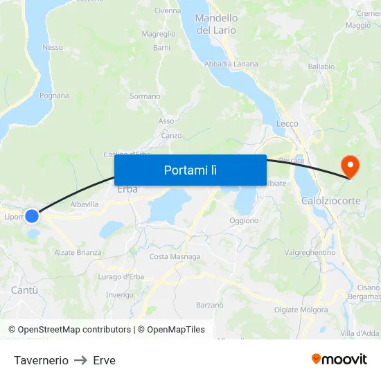 Tavernerio to Erve map
