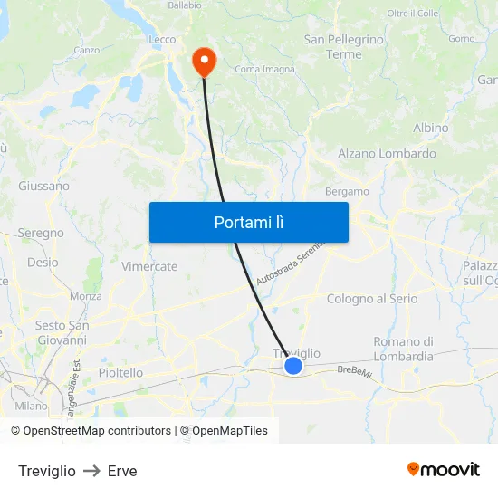 Treviglio to Erve map