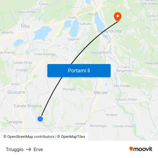 Triuggio to Erve map