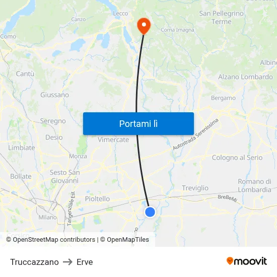 Truccazzano to Erve map