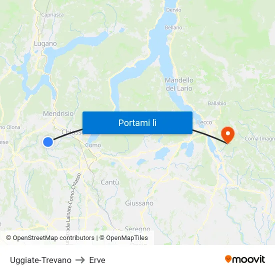 Uggiate-Trevano to Erve map