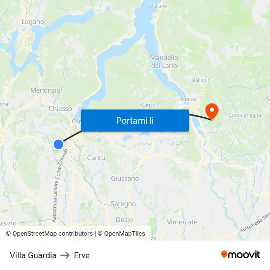 Villa Guardia to Erve map