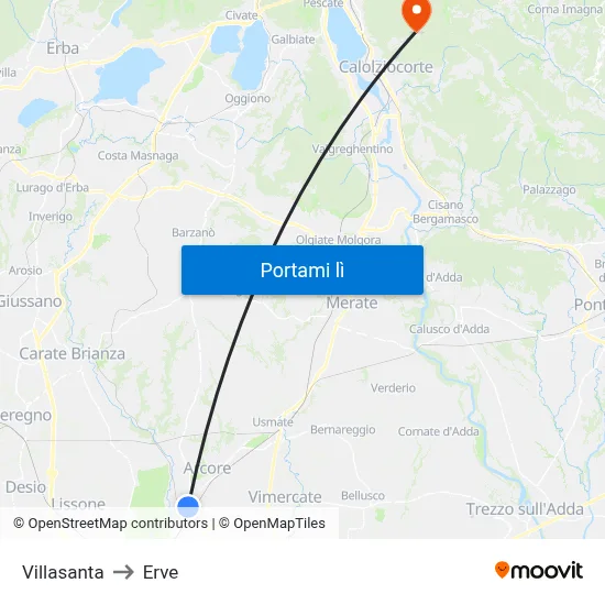 Villasanta to Erve map