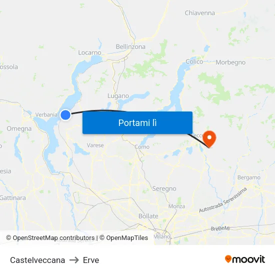 Castelveccana to Erve map