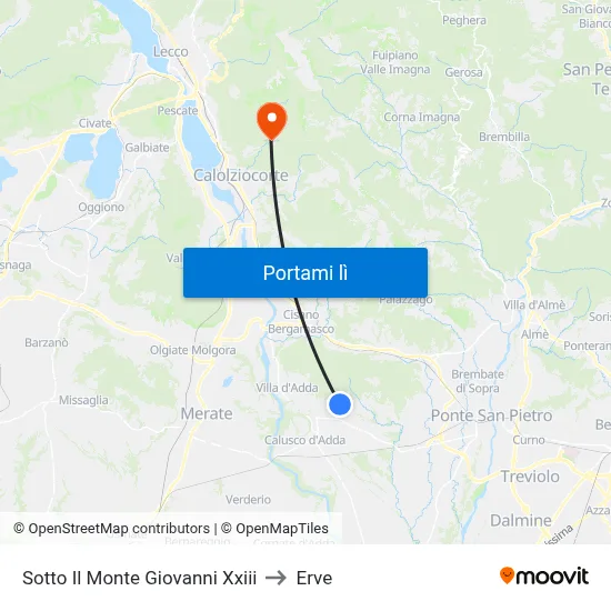 Sotto Il Monte Giovanni Xxiii to Erve map
