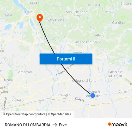 ROMANO DI LOMBARDIA to Erve map
