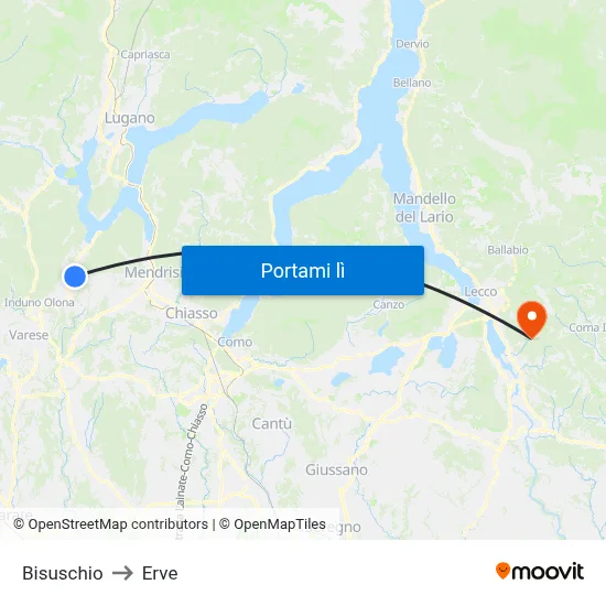 Bisuschio to Erve map