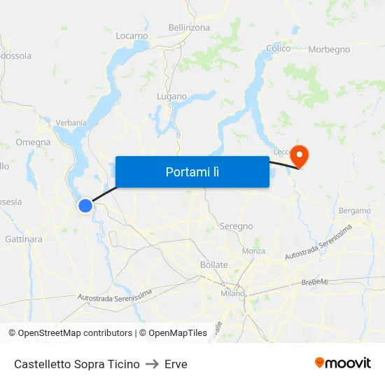 Castelletto Sopra Ticino to Erve map