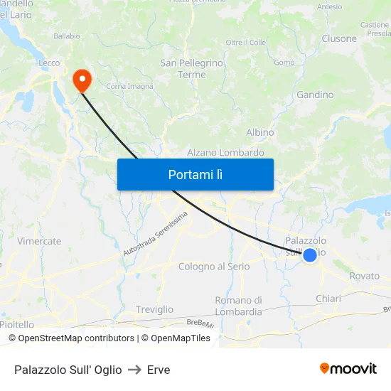 Palazzolo Sull' Oglio to Erve map