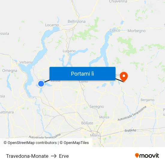 Travedona-Monate to Erve map