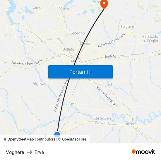 Voghera to Erve map