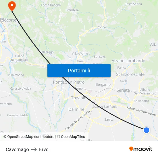 Cavernago to Erve map