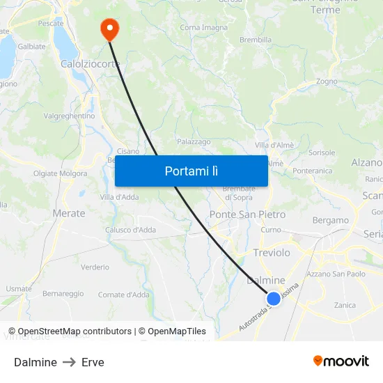 Dalmine to Erve map