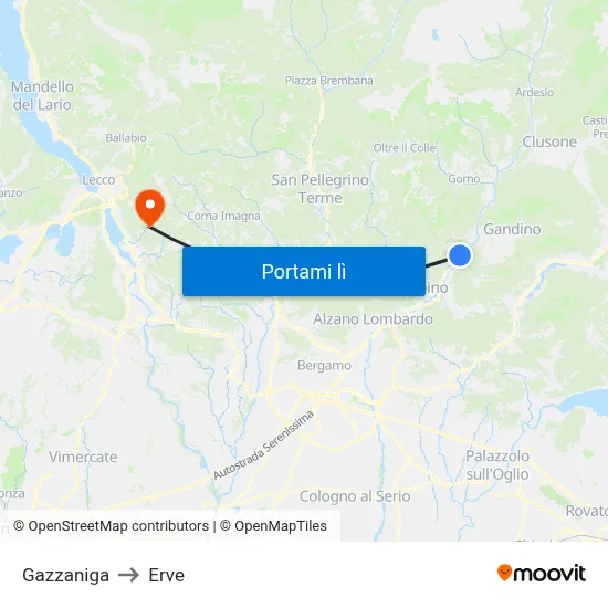 Gazzaniga to Erve map