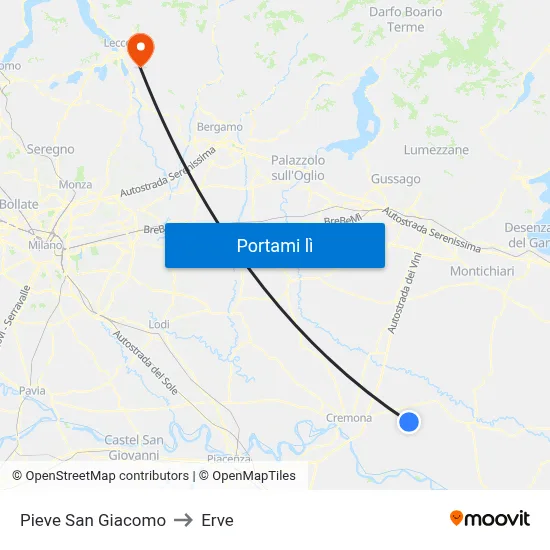 Pieve San Giacomo to Erve map