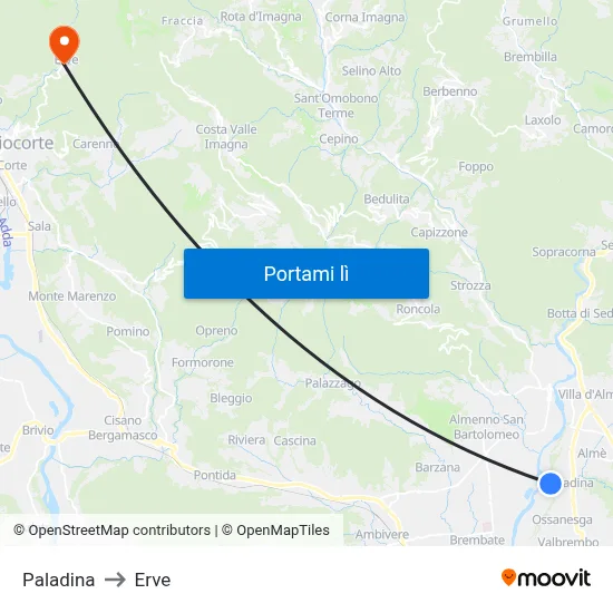 Paladina to Erve map