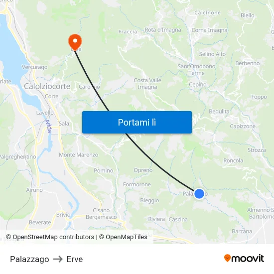Palazzago to Erve map
