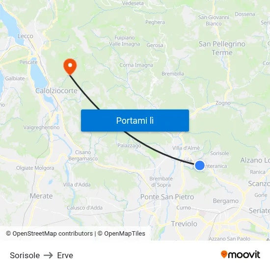 Sorisole to Erve map