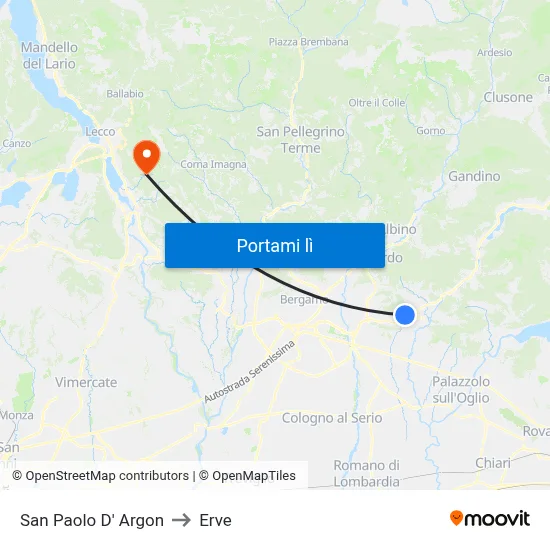 San Paolo D' Argon to Erve map