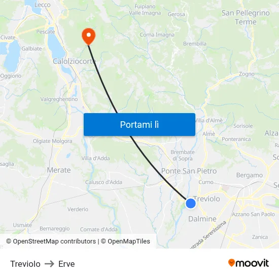 Treviolo to Erve map
