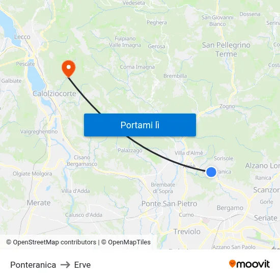 Ponteranica to Erve map