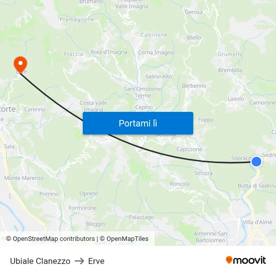 Ubiale Clanezzo to Erve map