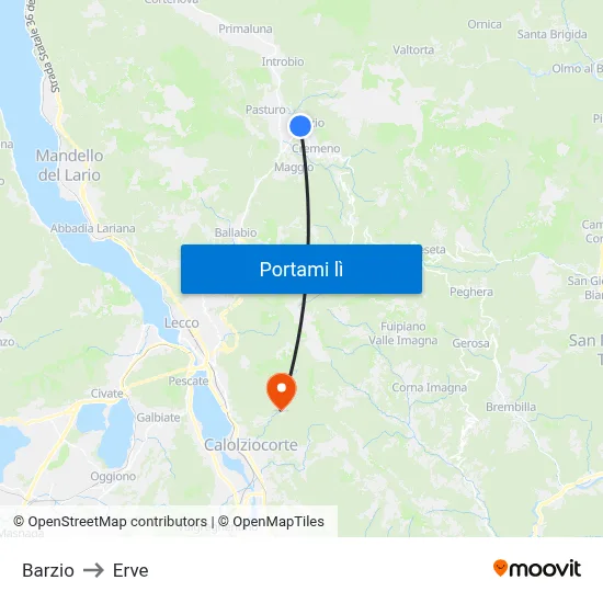 Barzio to Erve map