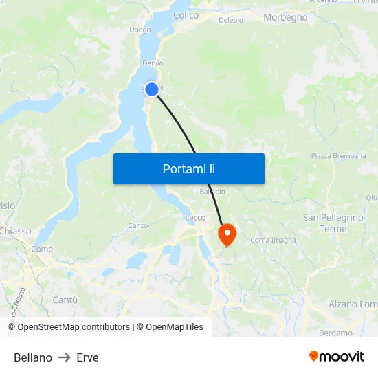 Bellano to Erve map