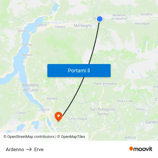 Ardenno to Erve map