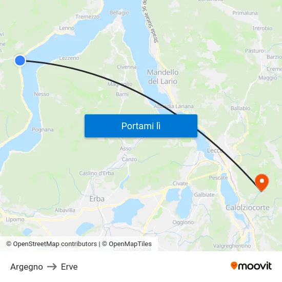 Argegno to Erve map