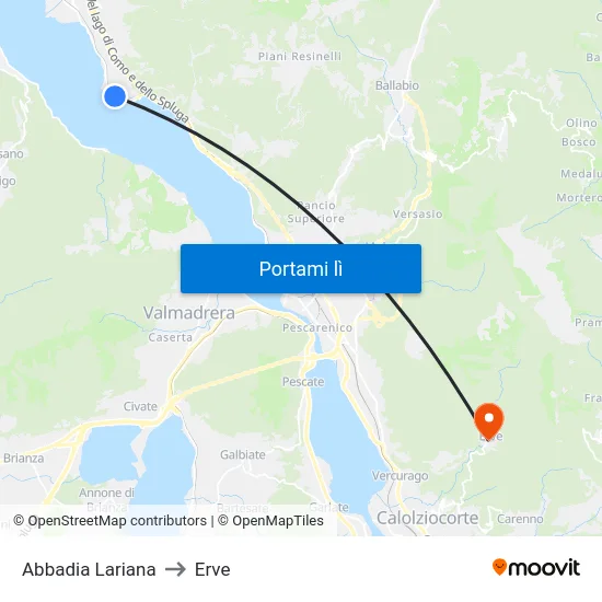 Abbadia Lariana to Erve map