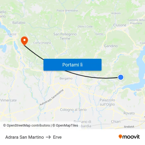 Adrara San Martino to Erve map