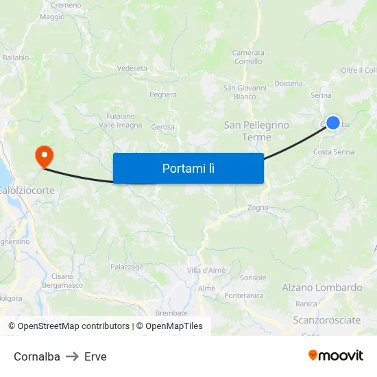 Cornalba to Erve map