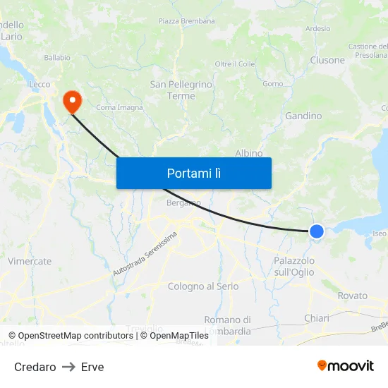 Credaro to Erve map