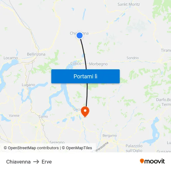 Chiavenna to Erve map
