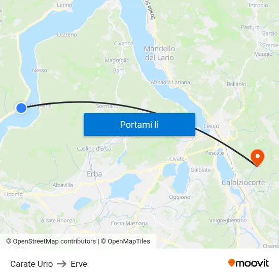 Carate Urio to Erve map