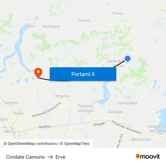 Cividate Camuno to Erve map