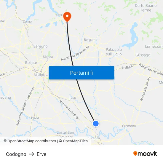 Codogno to Erve map