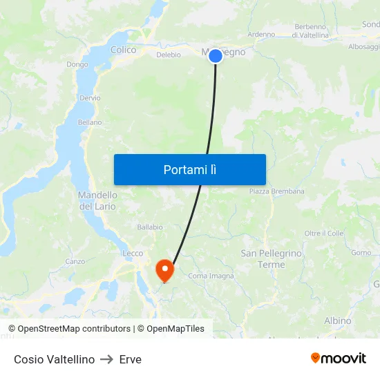 Cosio Valtellino to Erve map