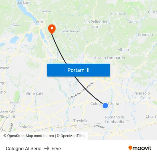 Cologno Al Serio to Erve map