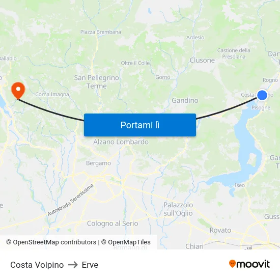 Costa Volpino to Erve map