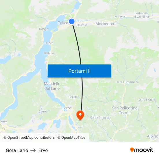 Gera Lario to Erve map