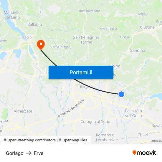 Gorlago to Erve map