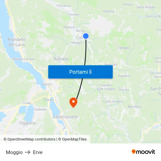 Moggio to Erve map