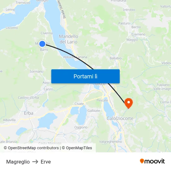 Magreglio to Erve map