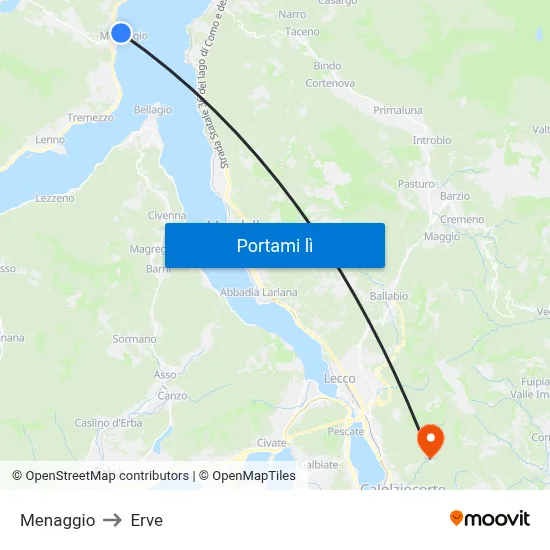 Menaggio to Erve map